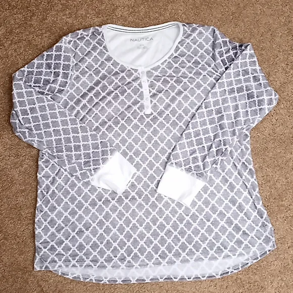 Nautica super soft long sleeve 3/4 button down grey/white patterned pajama set - Picture 5 of 8